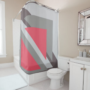 Pink on grey shower curtain