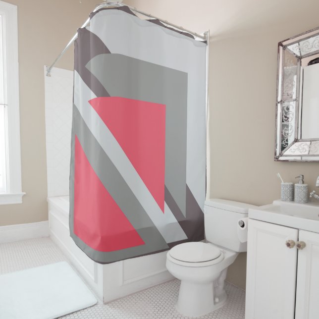 Pink on grey shower curtain (In Situ)