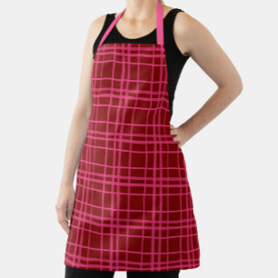 Pink On Maroon Red Tartan Plaid Pattern Design  Apron