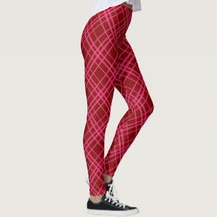Pink On Maroon Red Tartan Plaid Pattern Design  Leggings