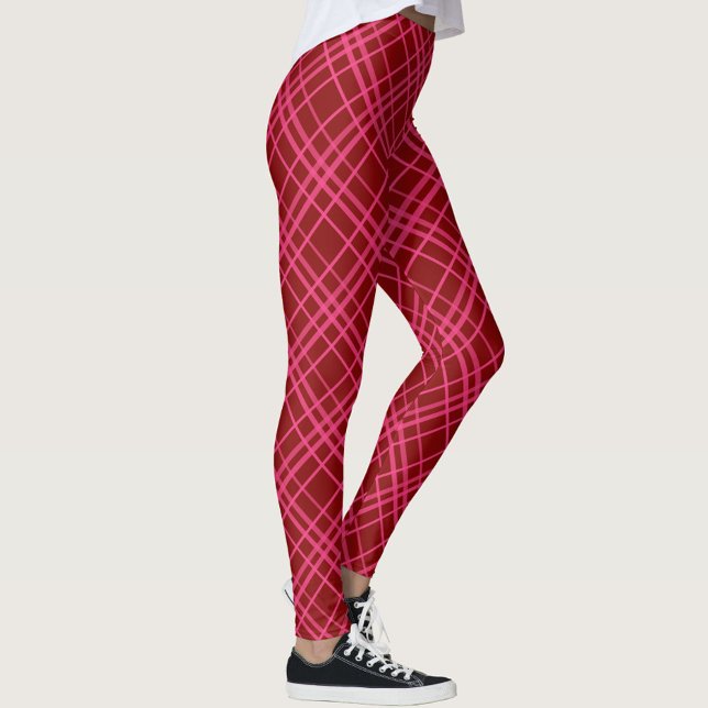 Pink On Maroon Red Tartan Plaid Pattern Design  Leggings (Creator Uploaded)
