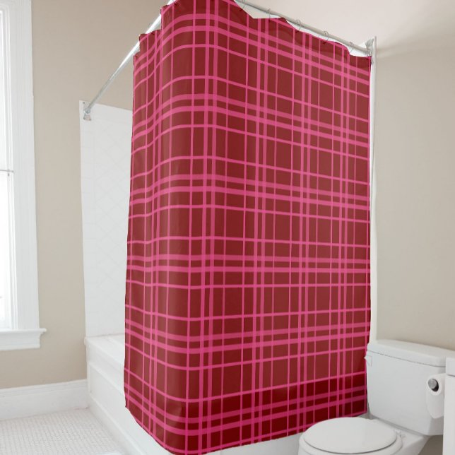 Pink On Maroon Red Tartan Plaid Pattern Design  Shower Curtain (Creator Uploaded)