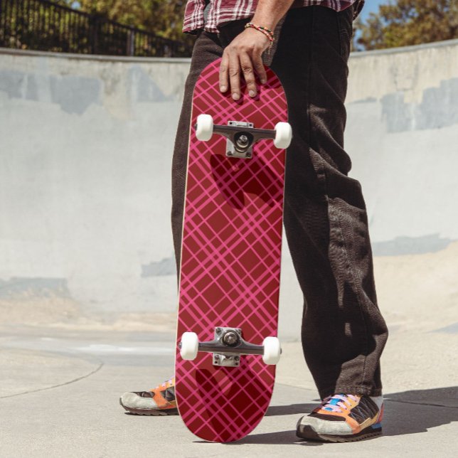Pink On Maroon Red Tartan Plaid Pattern Design  Skateboard (Creator Uploaded)