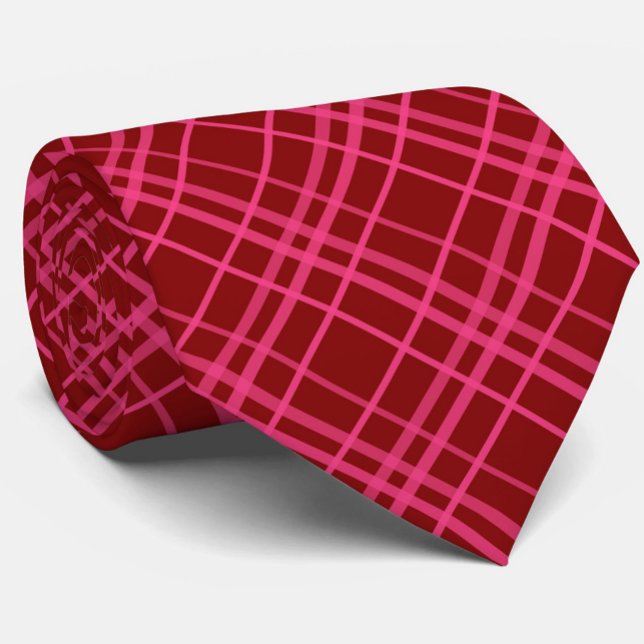 Pink On Maroon Red Tartan Plaid Pattern Design  Tie (Creator Uploaded)