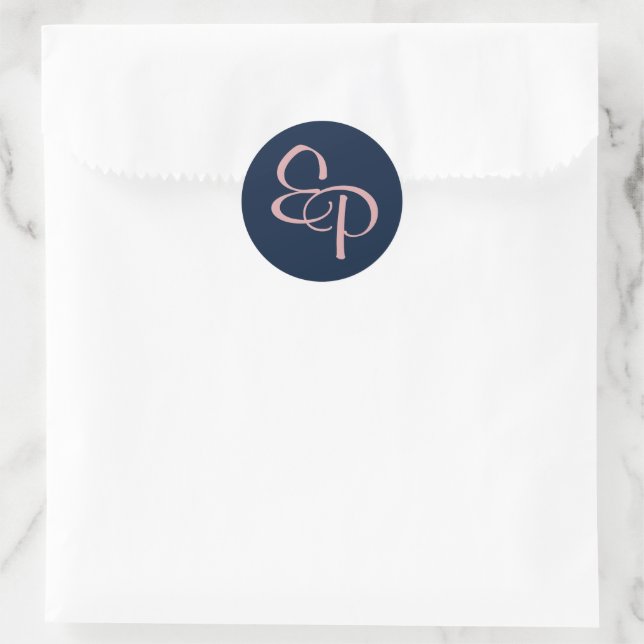 Pink on Navy Script Monogram Envelope Seal (Bag)