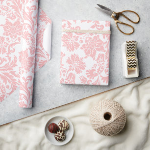 Pink on Phite Vintage Damasks Pattern Wrapping Paper