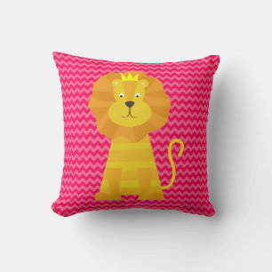 Pink on Pink Chevron Stripe With Gold Lion Pillow