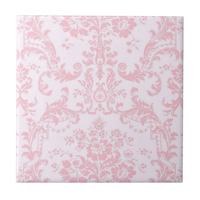 Pink on Pink Fancy Elegant Vintage Ceramic Tile (Front)