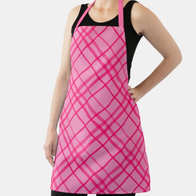 Pink On Pink Grid Line Plaid Design  Apron (Creator Uploaded)