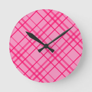 Pink On Pink Grid Line Plaid Design Round Clock