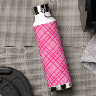 Pink On Pink Grid Line Plaid Design Water Bottle