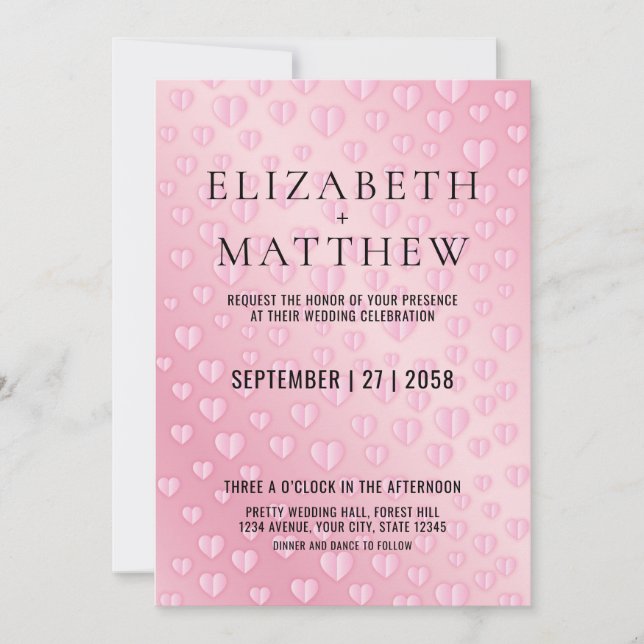 Pink on Pink Heart Speckles Invitation Card Design (Front)