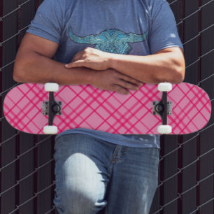Pink On Pink Tartan Plaid Pattern Design  Skateboard
