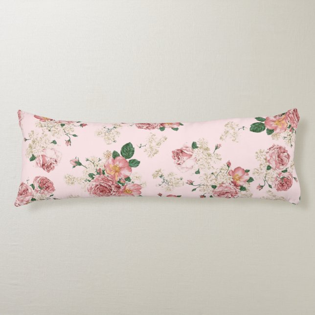 Pink on Pink Vintage Floral  Body Cushion (Front)