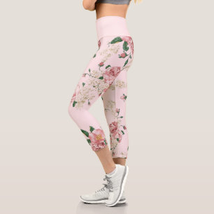 Pink on Pink Vintage Floral  Capri Leggings