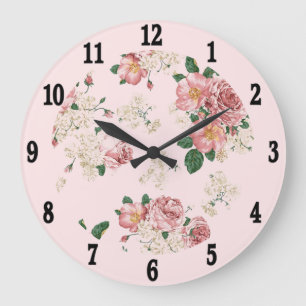 Pink on Pink Vintage Floral  Large Clock