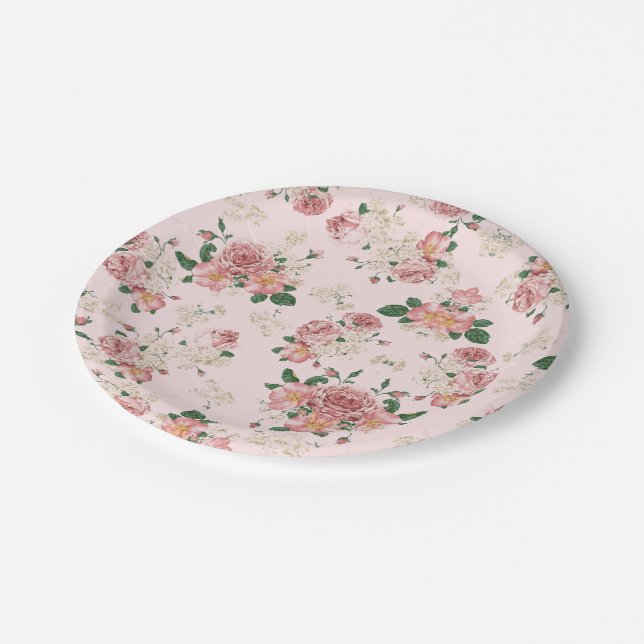 Pink on Pink Vintage Floral  Paper Plate (Angled)