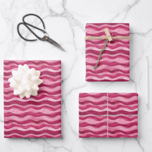 Pink on Pink Watercolor Wavy Lines Wrapping Paper Sheet