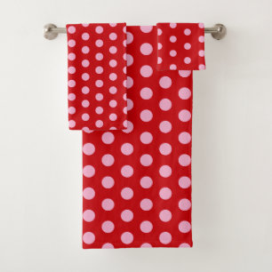 Pink on Red Polka Dots  Bath Towel Set