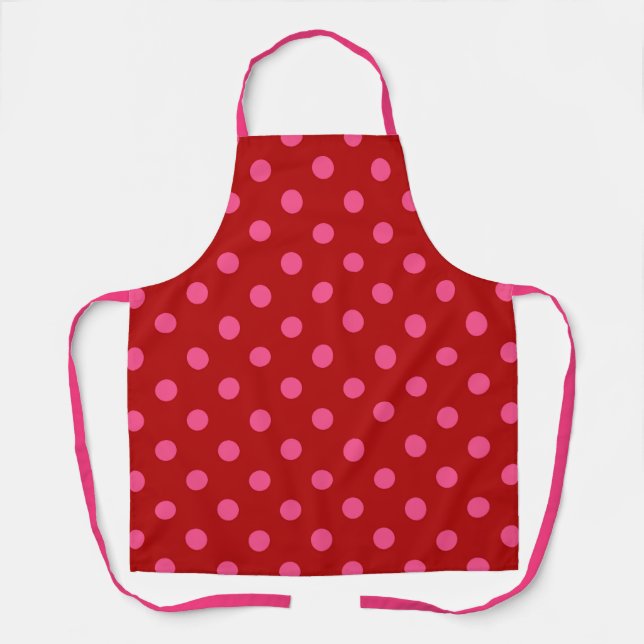 Pink On Red Polka Dots Pattern Design  Apron (Front)
