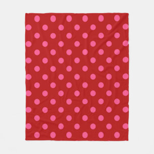 Pink On Red Polka Dots Pattern Design Fleece Blanket