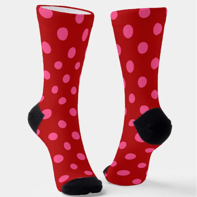 Pink On Red Polka Dots Pattern Design  Socks (Creator Uploaded)
