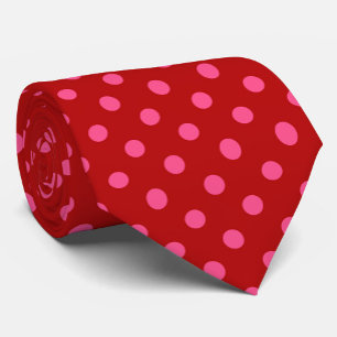 Pink On Red Polka Dots Pattern Design Tie