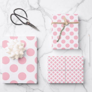 Pink on White Different Sizes Polka Dots Wrapping Paper Sheet