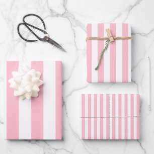 Pink on White Different Sizes Vertical Stripes Wrapping Paper Sheet