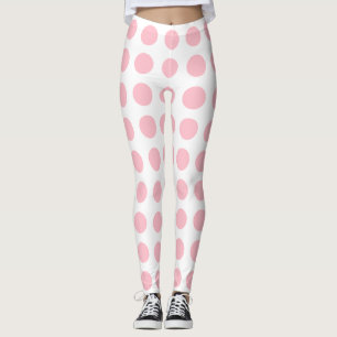 Pink on White Large Size Horizontal Polka Dots Leggings