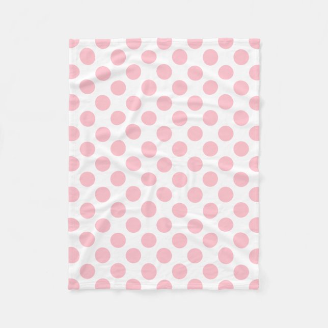 Pink on White Large Size Polka Dots Fleece Blanket (Front)