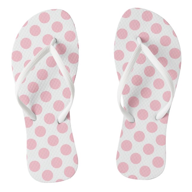 Pink on White Large Size Polka Dots Thongs (Footbed)