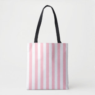 Pink on White Large Size Vertical Stripes Pattern Tote Bag