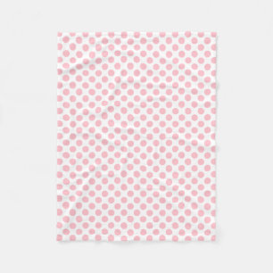 Pink on White Medium Size Polka Dots Fleece Blanket