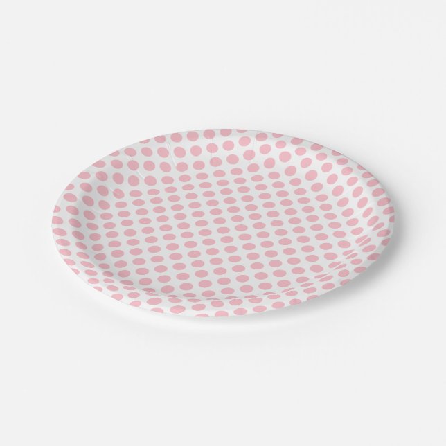 Pink on White Medium Size Polka Dots Paper Plate (Angled)