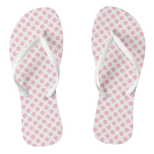 Pink on White Medium Size Polka Dots Thongs (Footbed)