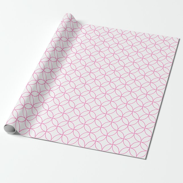 Pink on White Overlapping Circles Wrapping Paper (Unrolled)