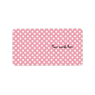 Pink on white polka dots label