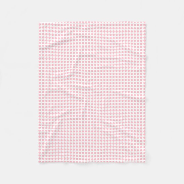 Pink on White Small Size Horizontal Polka Dots Fleece Blanket (Front)