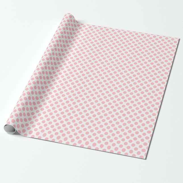 Pink on White Small Size Polka Dots Wrapping Paper (Unrolled)