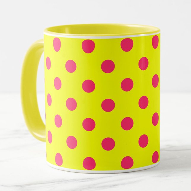 Pink On Yellow Polka Dots Pattern Design  Mug (Creator Uploaded)
