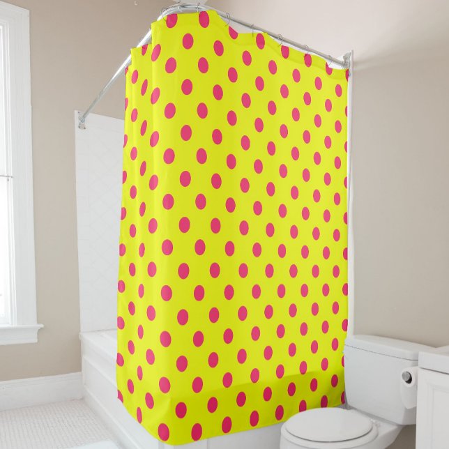 Pink On Yellow Polka Dots Pattern Design  Shower Curtain (Creator Uploaded)