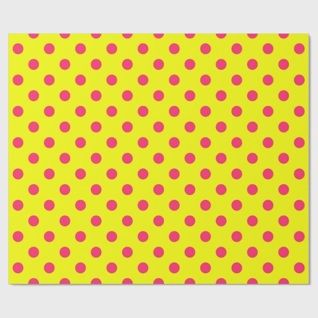 Pink On Yellow Polka Dots Pattern Design  Wrapping Paper (Flat)
