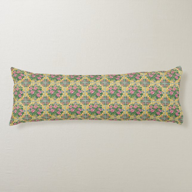 Pink on Yellow Tile Body Cushion (Front)