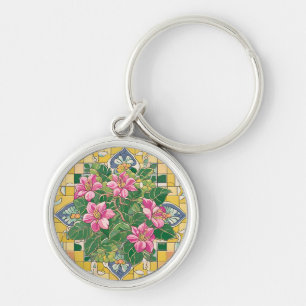 Pink on Yellow Tile Key Ring