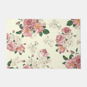 Pink on Yellow Vintage Floral  Doormat