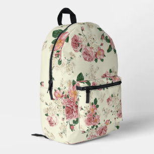 Pink on Yellow Vintage Floral Printed Backpack