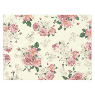 Pink on Yellow Vintage Floral  Tablecloth