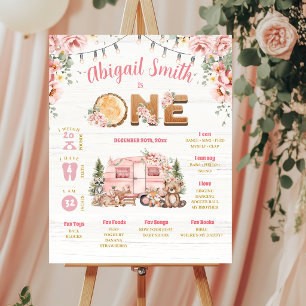 Pink One Happy Camper Birthday Milestone Sign