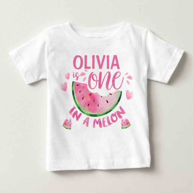 Pink One In A Melon 1st Birthday Baby T Shirt (Front)